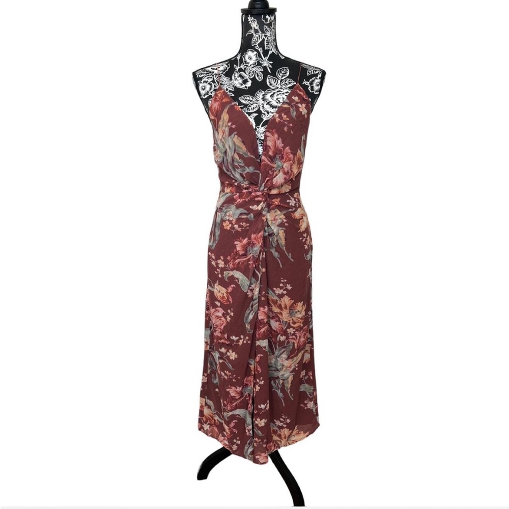 Keepsake the Label Floral Spaghetti Strap Midi Dress- Brown- Women Sz S